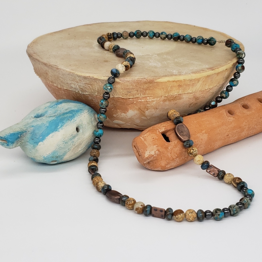 Boho 💥 Agates, Blue Jasper, Hematite Necklace - Picture 4 of 10